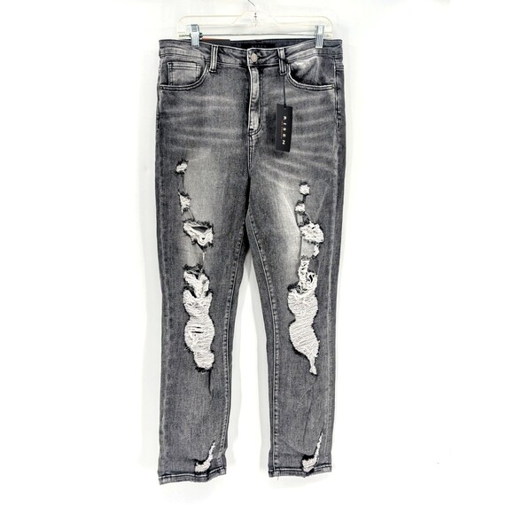 Risen Jeans Gray High Rise Distressed Ripped Skinny Straight Leg Size 32"x28" - Picture 1 of 8